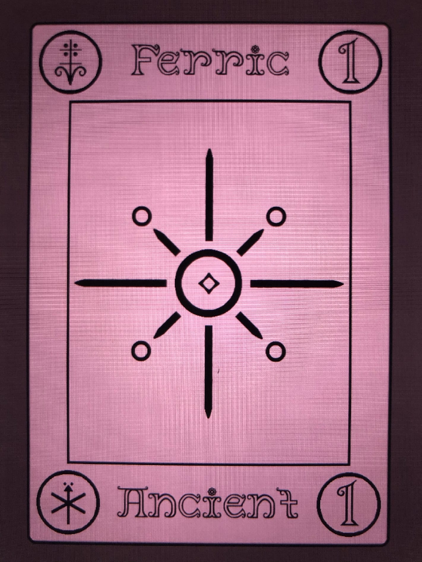 This image is of a basic playing card design for the game Calendra. It is being used here to showcase the different parts of the card layout and the change in color / texturing